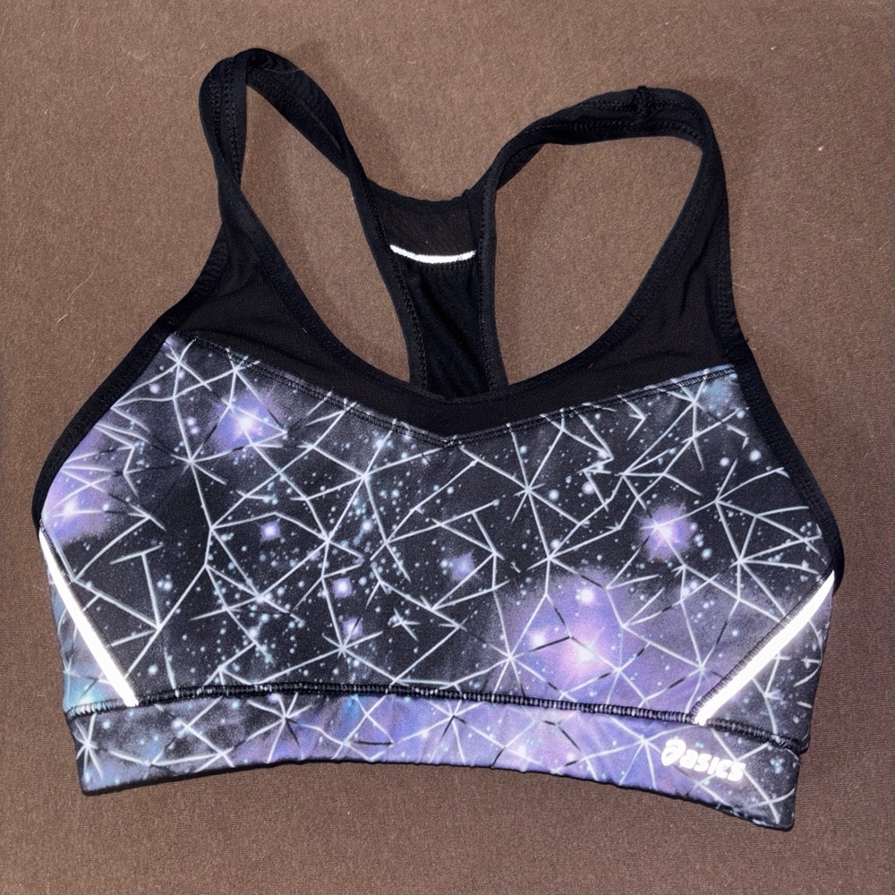 Asics Women's Starry Black and Purple Sports Bra